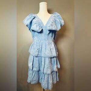 NWT! Adrianna Papell Chambray Blue Swiss Dot Tiered Ruffle Dress | Size 12 |